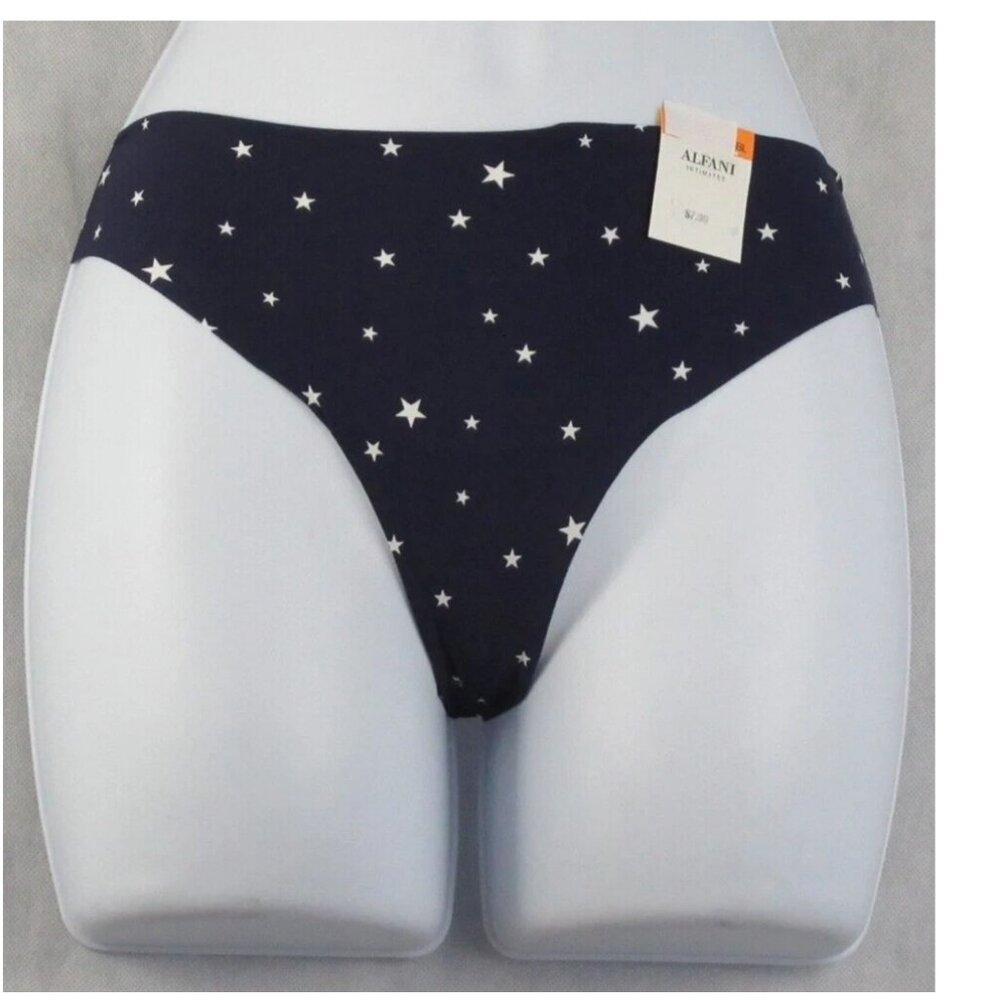 Alfani Women's Laser-Cut Thong Panty Underwear, Navy Blue Stars